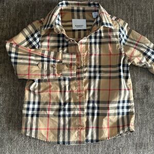 Burberry Beige Plaid Button-Down Shirt with Black & Red Accents